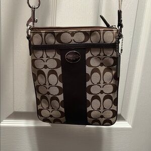 Coach Signature Brown and Cream Shoulder Bag